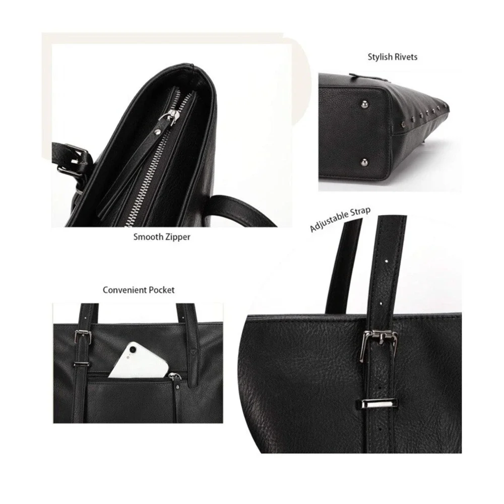2PCS/Set Women Handbag Elegant PU Leather Satchel Purse Tote Single Shoulder Bag